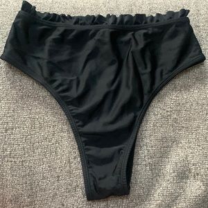 Express. High waisted bikini bottom. Black. Size small with ruffles.